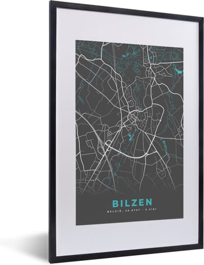 Fotolijst incl. Poster - Kaart – Plattegrond – Stadskaart – Bilzen – België - Grijs - 40x60 cm - Posterlijst