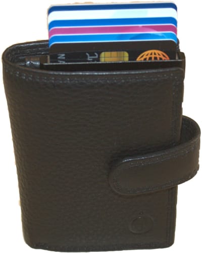 Oi zwarte leren portemonnee met muntvakje en figuretta Cardprotector / compacte beurs met metalen pasjeshouder / anti skim kastje in portemonnee voor veel pasjes / zwart leer / 532
