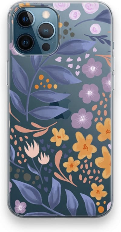 Case Company® - Hoesje geschikt voor iPhone 12 Pro hoesje - Flowers with blue leaves - Soft Cover Telefoonhoesje - Bescherming aan alle Kanten en Schermrand