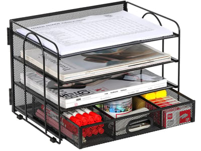 4 vakken A4 metaal bureau bureauorganizer documenthouder archiefbak tijdschriftenhouder brievenbak papier magazine organizer met kantoorartikelen lade, zwart