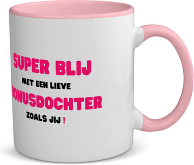 Akyol - super blij met een lieve bonusdochter zoals jij koffiemok - theemok - roze - Dochter - de liefste bonusdochter - verjaardag - cadeautje voor dochter - dochter artikelen - kado - geschenk - 350 ML inhoud