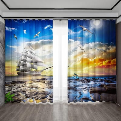 2 STUKS Huisdecoratie Scherm Gordijnsets Zeil Voor De Oceaan, Vuurtoren Schermgordijn Is Geschikt Voor Keuken, Koffiebar 75x166 cm&Without mount white