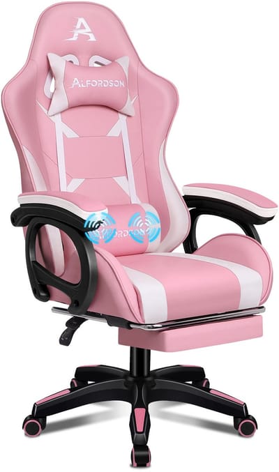 ALFORDSON - Gaming stoel met massage lendenkussen - X-Large - 5 massage modi - USB aansluiting - Uitschuifbare voetensteun - Verstelbare rugleuning 90°-150° - Ergonomisch