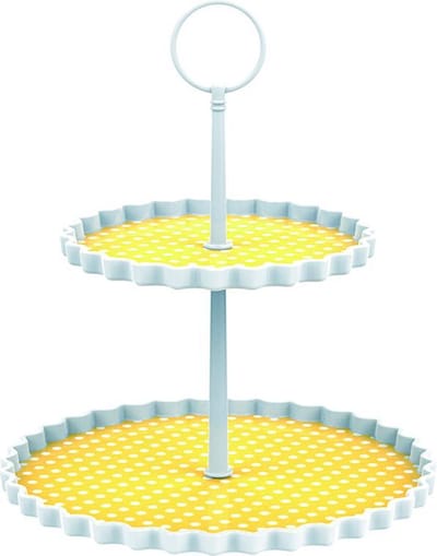 Zak!Designs Etagere Dotty - 2-laags - Ø 15 en 21 cm - Hoogte 23 cm - Geel