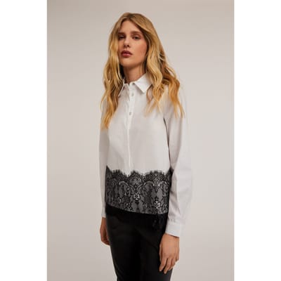 Motivi Keyhole Shirt With Lace Band White Maat: 36 | Blouses Outlet | Dames | Wit