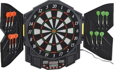 HOMCOM Elektronisch dartbord dartbord met deur incl. 4 LED 216 spellen 12 pijlen B8-0006