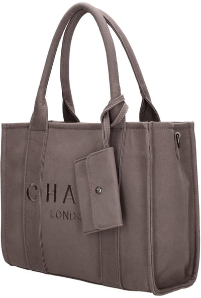Charm London Bond Dames Tas - Canvas - Handtas - 34 x 27 x 15 cm - Praktisch - Crossbody Schouderband - Tote Bag - Dames Tas - Olifant grijs