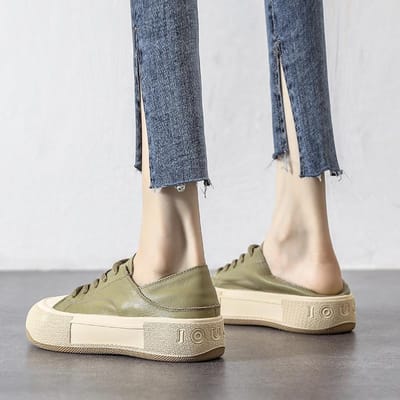 Echt Leer Kleine Witte Schoenen Dames Lente Nieuw Dikke Zool Twee-manieren Dragen Luie Heren Casual Sportschoenen 38 gray