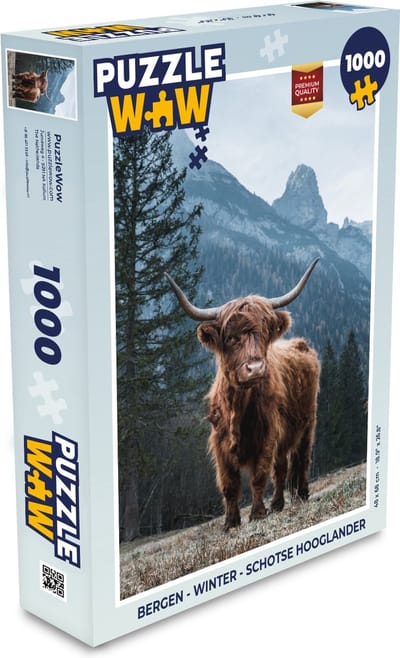 Puzzel Bergen - Winter - Schotse hooglander - Legpuzzel - Puzzel 1000 stukjes volwassenen