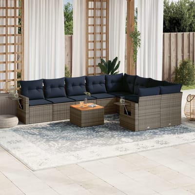 vidaXL - 10-delige - tuinbankset - met - kussens, - grijs - polyrotan