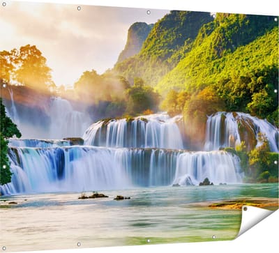 Gards Tuinposter Watervallen tussen de Bomen - 160x120 cm - Tuindoek - Tuindecoratie - Wanddecoratie buiten - Tuinschilderij