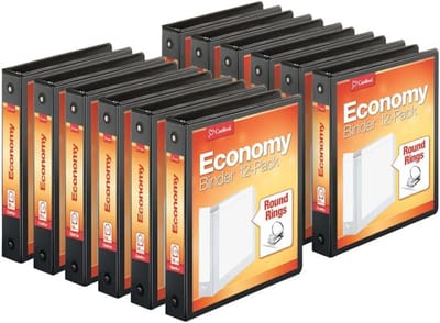 Economy 3-ringmappen met ronde ringen - 1,5 inch, geschikt voor 350 vellen, zwart, doos van 12