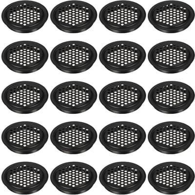 Ventilatieroosters RVS - Roosters Plat - Meubels Ventileren - Honingraat Design - 60 mm Buitendiameter - Zwart