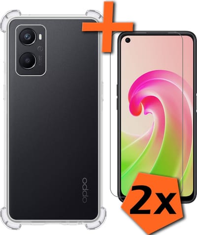 Hoes - Met Screenprotector - 2 Stuks - Geschikt voor OPPO A76 - Sterk & Shockproof - Siliconen Case - Back Cover - Telefoon Hoes - Shock Proof - Transparant