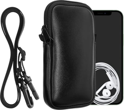 kwmobile Tasje voor smartphones L - 6,5" - Hoesje van neopreen in metallic zwart - Phone case met nekkoord