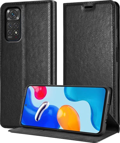 Cadorabo Hoesje geschikt voor Xiaomi RedMi NOTE 11 4G / 11S 4G in ZWARTE NACHT - Beschermhoes met magnetische sluiting, standfunctie en kaartvakje Book Case Cover Etui