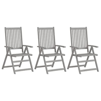 vidaXL - Tuinstoelen - 3 - st - verstelbaar - met - kussens - massief - acaciahout