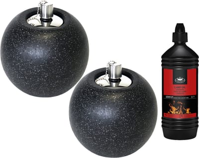 Set van 2x stuks tuimeltoorts/olielamp zwart met heldere lampenolie/fakkelolie - Tuinfakkel - Olielamp - Lampolie