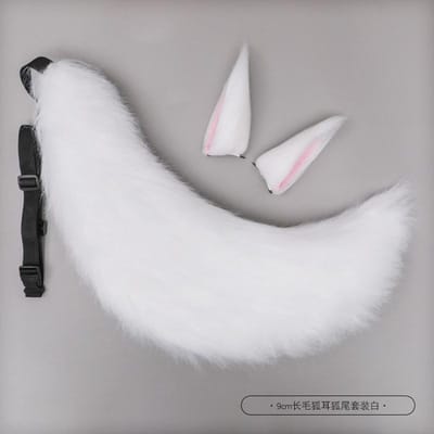 Dier Pluche Vossenoren Haarband Staart Pak Cosplay Lolita Kattenoren Haarspeld Staart Beest Hoofddeksel Set Feest Kostuum Accessoires white