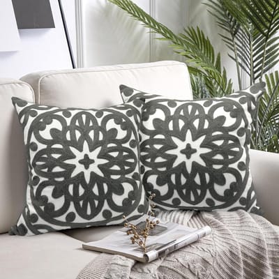 Alysheer Geborduurde decoratieve kussenhoezen 45,7 x 45,7 cm set van 2 stuks, knus chique mandala gebreid patroon, zacht duurzaam 100% katoenen canvas, grijze kussenslopen voor bank bank woonkamer