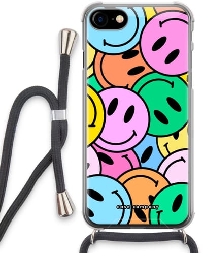 Case Company® - Hoesje met koord geschikt voor iPhone SE 2020 hoesje met Koord - Smiley N°1 - Telefoonhoesje met Zwart Koord - Bescherming aan alle Kanten en Over de Schermrand