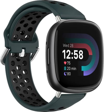 By Qubix - Geschikt voor fitbit Versa 3 & 4 / Sense 1 & 2 - Sport editie - Large - Donkergroen + zwart