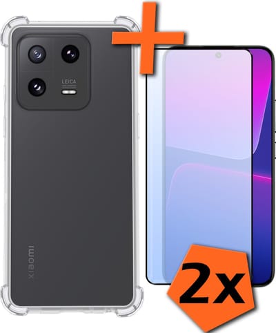 Hoes - Met Screenprotector - 2 Stuks - Geschikt voor Xiaomi 13 Pro - Sterk & Shockproof - Siliconen Case - Back Cover - Telefoon Hoes - Shock Proof - Transparant