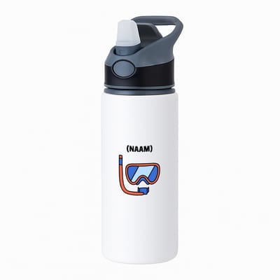 Hacebo® - Duiken met eigen naam waterfles met rietje zwart - Zwemmen - Duiker - Sport - water fles - 650ML