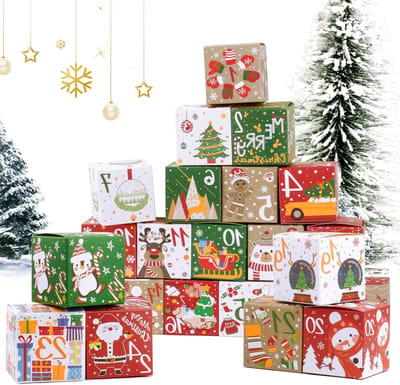 Adventskalender voor Knutselen en Vullen - Papieren Doosjes - Geschenkdozen voor Kerstmis - DIY Pakket met 24 stuks