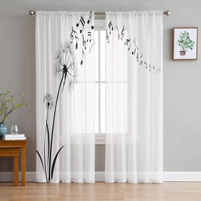 Paardebloem Vlinder Bloem Raambehandeling Tule Moderne Vitrages voor Keuken Woonkamer de Slaapkamer Gordijnen Decoratie W135 x H114cm x2