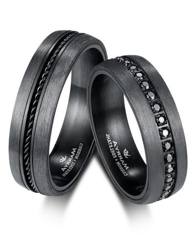 Jonline SET Trouwringen Zwart Carbon Design Zwarte Zirkonia | Vriendschapsringen | Relatie ringen
