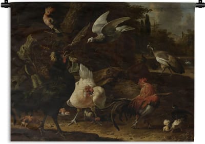 Wandkleed Melchior d'Hondecoeter - Vogels in een park - Schilderij van Melchior d'Hondecoeter Wandkleed katoen 90x67 cm - Wandtapijt met foto
