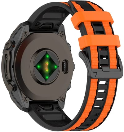 Strap-it Siliconen 'Race' bandje geschikt voor Garmin Fenix 9 (Pro) 51mm / Fenix 8 (Pro) 51mm / Garmin Fenix 7x (Pro - Sapphire Solar) / Fenix 6x (Pro - Sapphire) / Fenix 5x (Plus) / Fenix 3 / Epix Pro (Gen 2 - 51mm) / Enduro 1-2-3 - Zwart/Oranje