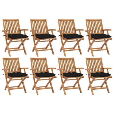 vidaXL - Opklapbare - stoelen - met - kussens, - 8 - stuks, - massief - teakhout