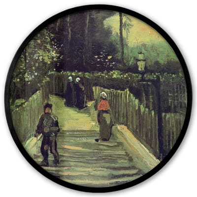 Poster in lijst Rond - Fotolijst 40x40 cm - Posters - Hellend pad in Montmartre - Vincent van Gogh - Ronde posterlijst zwart - Decoratie - Wanddecoratie woonkamer - Muurdecoratie slaapkamer