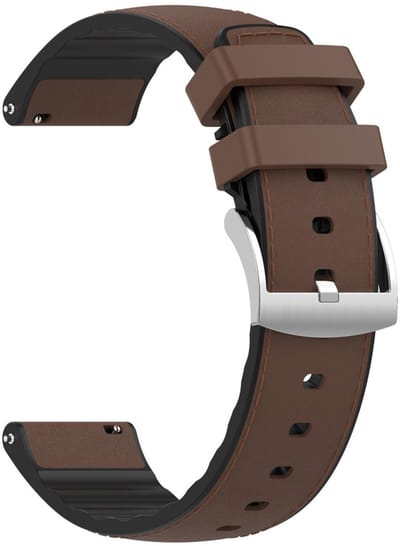 Hybride bandje - siliconen + leer - geschikt voor Garmin Vivoactive 4 / Venu 4 (45mm) / Venu 3 / 2 / Forerunner 255 / Forerunner 265 / 570 (47mm) en Polar Vantage M / M2 / V3 / Grit X (Pro) - donkerbruin