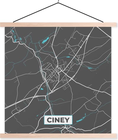 Posterhanger incl. Poster 40x40 cm - Schoolplaat - Stadskaart – Grijs - Kaart – Ciney – België – Plattegrond - Textielposter - Blanke latten - Stadskaart