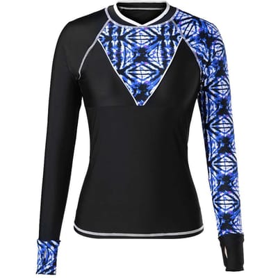 Badpak met lange mouwen en print om te surfen, Duikzwempak voor dames XXL blue