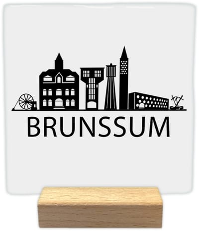 Brunssum skyline - Keramische decoratie tegel - incl. houten presenteerblok