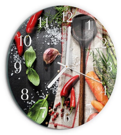 Tulup Wandklok - Specerijen Gekleurde Glazen Klok - 30fi cm - Veelkleurig Glazen Klok Met Print - Witte Handen - Ronde Wandklok - Gekleurde Glazen Klok - Glazen Klok Met Print