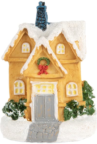 Clayre & Eef Decoratie Huis met LED 6x5x9 cm Geel Kunststof