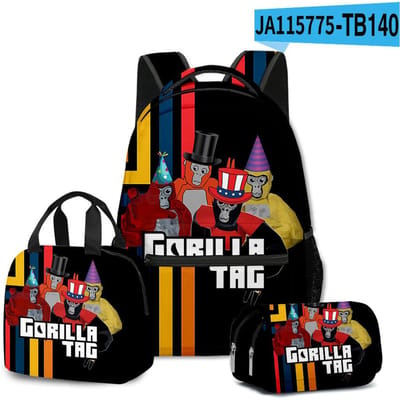 Mode Nieuwigheid Mode Cool Gorilla tag 3D Geprint 3 stuks/Set Student Schooltassen Laptop Dagrugzak Rugzak Lunchtas Etui