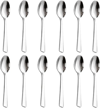 Set van 12 Roestvrijstalen Theelepels, Koffielepels en Dessertlepels - Glanzend Gepolijst, Vierkante Handgreep, Vaatwasserbestendig voor Feestjes en Thuisgebruik