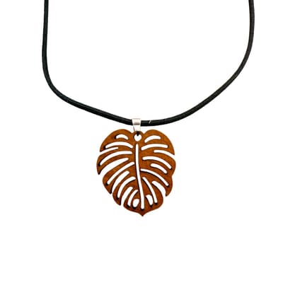 Ketting- Bruin- hout- boomblad- Zilverkleur- verstelbaar- 45 cm- Charme Bijoux