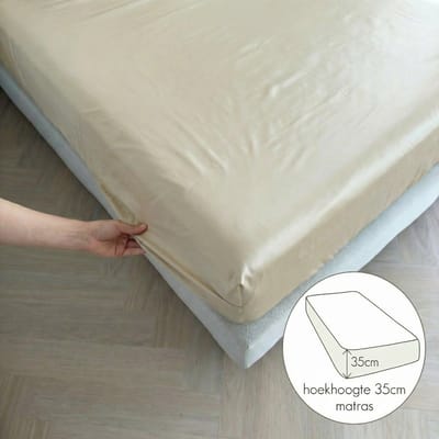 Kayori Saya Hoeslaken Katoensatijn - 140x200cm - Matrasdikte 35cm - Luxe & Zacht - - Offwhite - 140x200 - Tweepersoons - - Offwhite