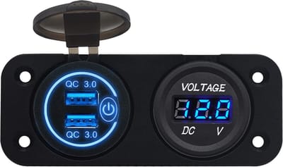 ProRide 12V USB Autolader 2 Poorten Inbouw met Schakelaar - QC3.0 - PUSB1QC-B - Tweevoudig inbouw paneel - Blauw