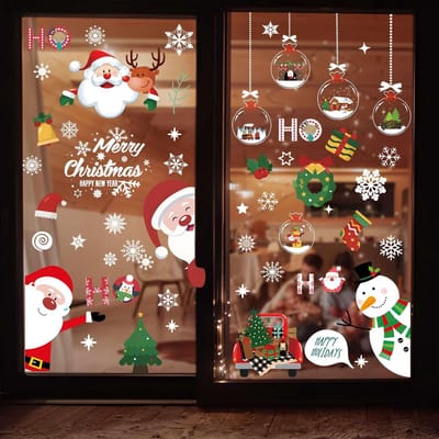 Dailygoody - Herbruikbare kerststickers - Raamstickers - Kleurrijk - Decoratie - Kerstdecoratie - 9 stuks - Geschikt voor binnen