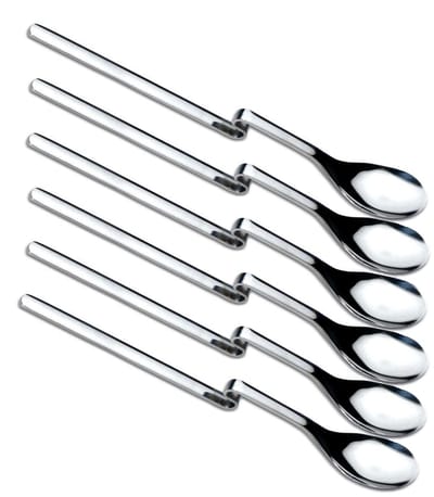 Dailygoods- Longdrinklepel 6 Stuks - Knik - Gepolijst Roestvrij Staal - Vaatwasmachinebestendig - Huidvriendelijk - 20 cm Lang - Lepels