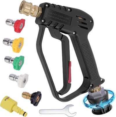 Hogedrukreinigingspistool met 5 sproeikoppen, 360° draaibaar, geschikt voor Karcher K2-K7, 4000 psi, inclusief O-ringadapter en moersleutel voor optimale reiniging