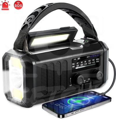 Ketchy Noodradio 10.000mAh – Solar & Opwindbaar – Powerbank – Zaklamp – SOS Alarm – Voor Noodpakket & Stroomuitval